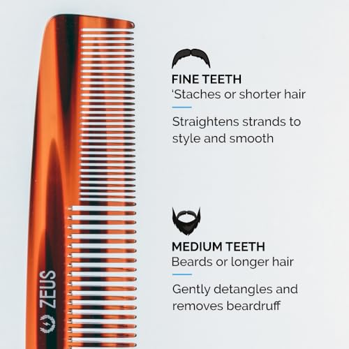 ZEUS Peine de barba 2 en 1 hecho a mano con corte sierra, pe