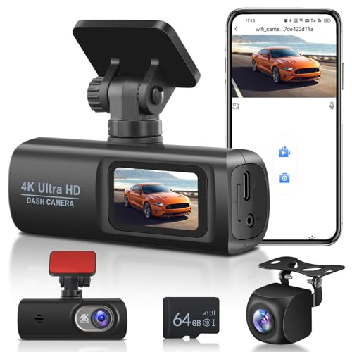 NHOPEEW Cámara de coche 4K – Dash Cam delantera y trasera –