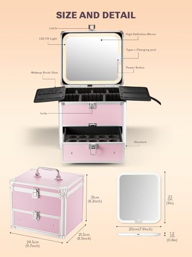 Qislee Caja de maquillaje con cajón y un espejo iluminado de