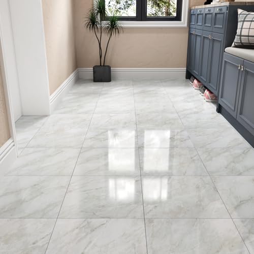 Wallercity Azulejos de suelo de mármol gris brillante/blanco