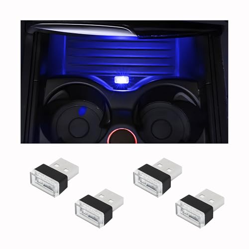 4 lámparas LED USB de ambiente para interior del automóvil,