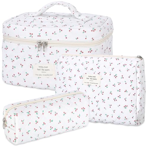 senbowe Bolsa de maquillaje floral, paquete de 3 bolsas de m