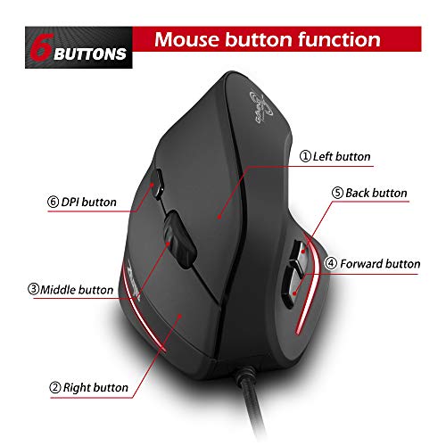 ZLOT Ratón vertical con cable, diseño ergonómico USB LED rat