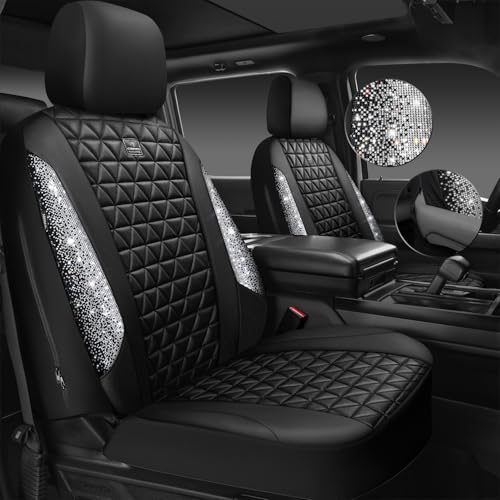 CAR PASS Bling Diamond Leather Car Seat Covers for 2 Front I
