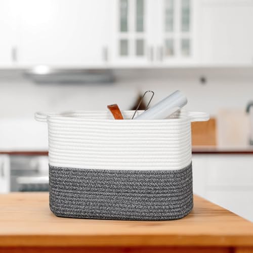 ZLG Cesta tejida de cuerda de algodón con asa, 13.5 x 11 x 9.5 pulgada