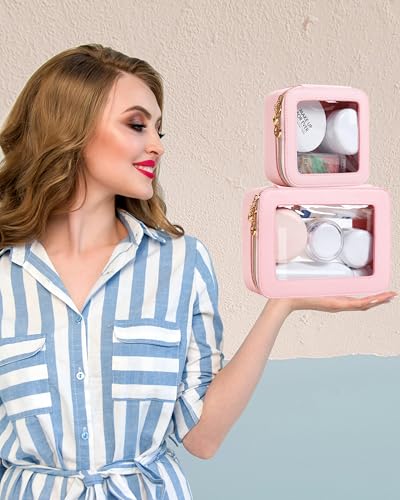 Juego de bolsas de maquillaje transparentes de cuero, tamaño