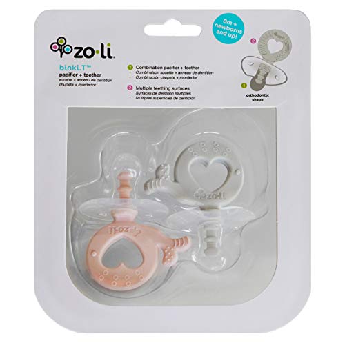 ZoLi BinkiT - Chupete y mordedor de silicona todo en uno, paquete de 2