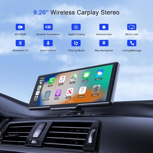Pantalla inalámbrica Apple Carplay, Android Auto, con cámara