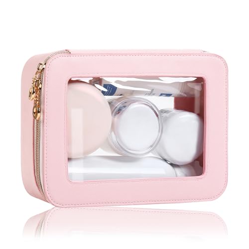 Juego de bolsas de maquillaje transparentes de cuero, tamaño
