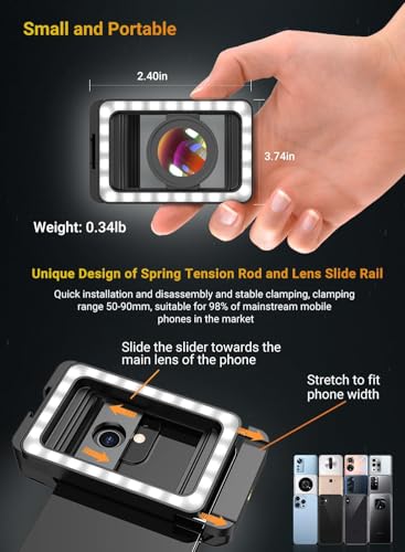 APEXEL Lente macro 15X para iPhone con luz de relleno LED, S