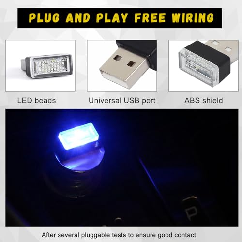 4 lámparas LED USB de ambiente para interior del automóvil,