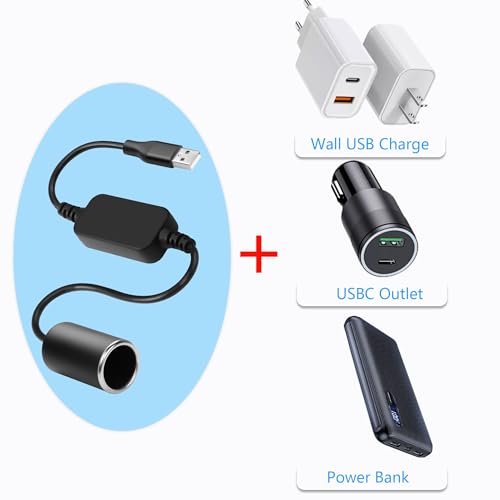 CERRXIAN 1ft USB A Male to 12V 18W Car Cigarette Lighter Soc