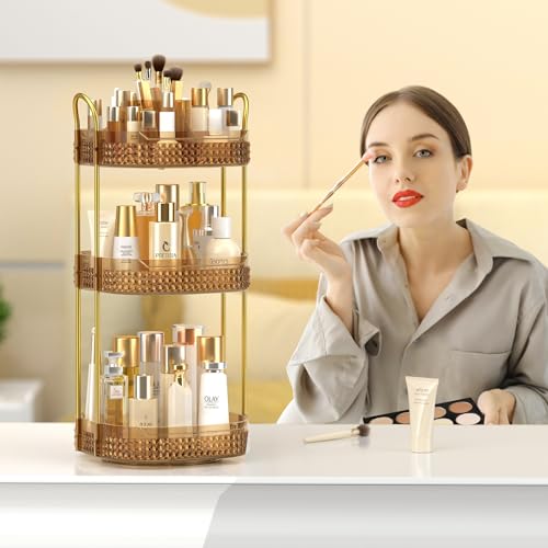 Organizador de maquillaje giratorio para tocador de 3 nivele
