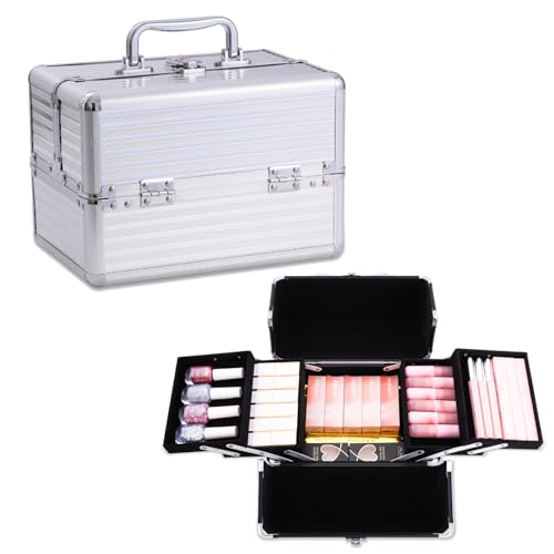 Estuches de tren cosméticos, 6.69"x6.69"x9.84", Plateado (sl