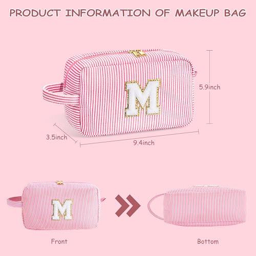 YOOLIFE Bolsa de maquillaje rosa con iniciales grandes y bon