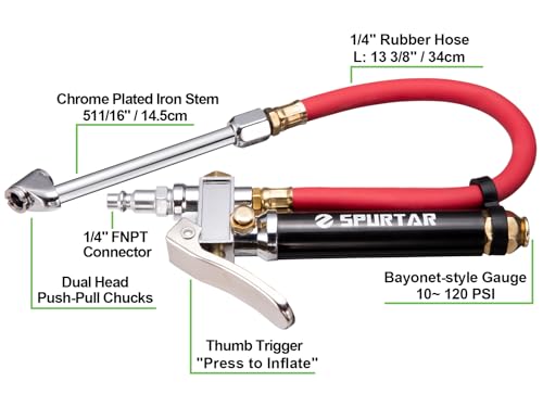 Spurtar 10-120 PSI Inflador de neumáticos, alta resistencia,