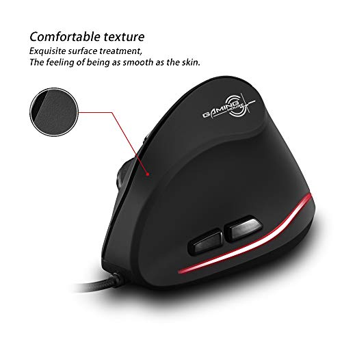 ZLOT Ratón vertical con cable, diseño ergonómico USB LED rat