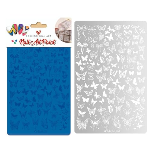 Placa de estampado de uñas, lazos de mariposa, diseño de cin