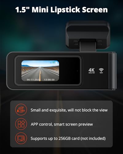Kingslim Cámara de tablero E4 4K delantera y trasera, WiFi f