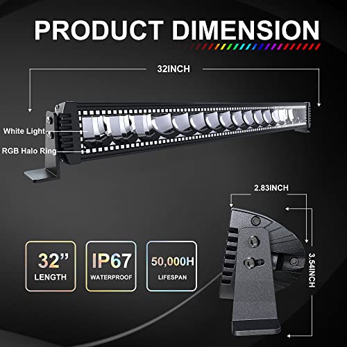 Lpteso Barra de luz LED RGBW de 32 pulgadas, 180 W, haz comb