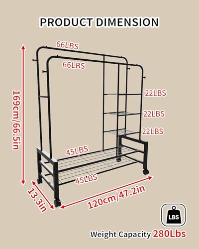 YLGJ&TIDY Perchero resistente con ruedas – Perchero de doble