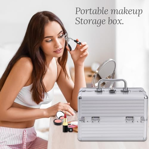 Estuches de tren cosméticos, 6.69"x6.69"x9.84", Plateado (sl