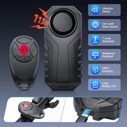 Onvian Alarma de bicicleta recargable por USB, alarma de mot