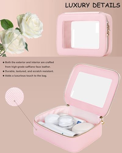Juego de bolsas de maquillaje transparentes de cuero, tamaño