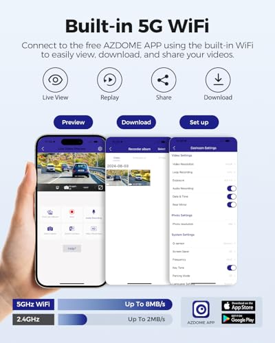 AZDOME M300S 4K Dash Cam con 5.8G WiFi 64GB tarjeta SD, 170°