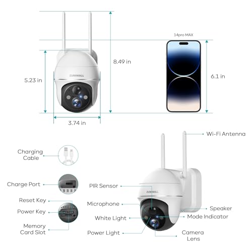 ZUMIMALL - Cámara de seguridad 2K WiFi inalámbrica para exte