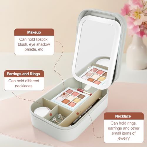 Joyero 2 en 1, bolsa de maquillaje de viaje con luz LED, est