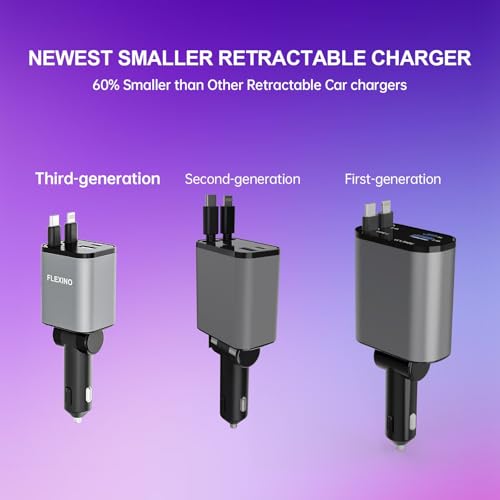 Flexino Cargador retráctil de coche para iPhone 16, cargador