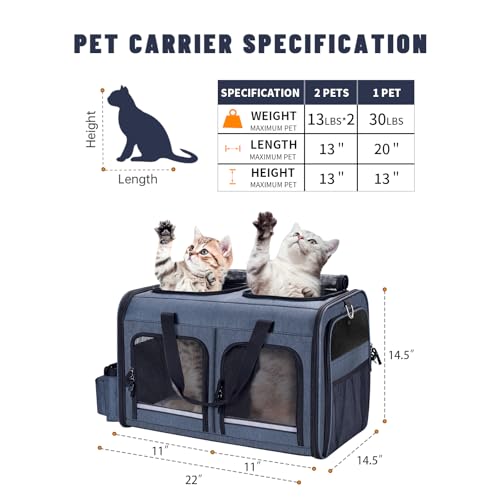Transportador de gatos para 2 gatos, plegable doble para gat