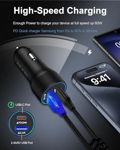Pixel 9a 8 Pro Cargador rápido de coche USB C Adaptador de e