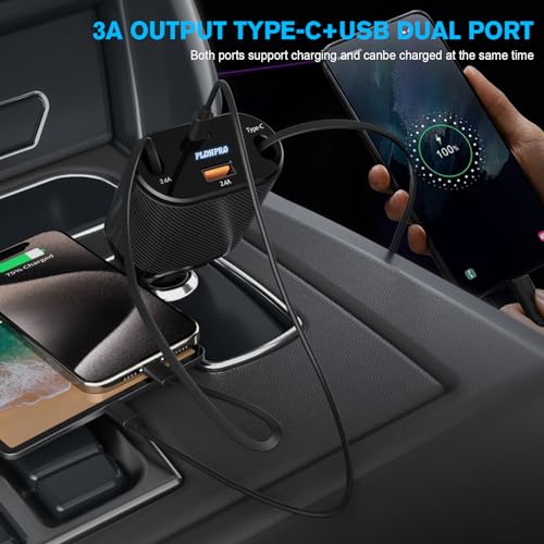 PLDHPRO Cargador de coche retráctil 4 en 1 62 W adaptador de