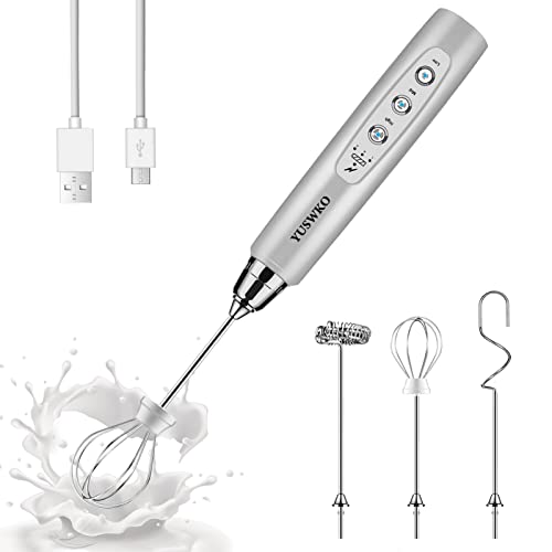 YUSWKO - Espumador de leche recargable USB de mano con 3 cab