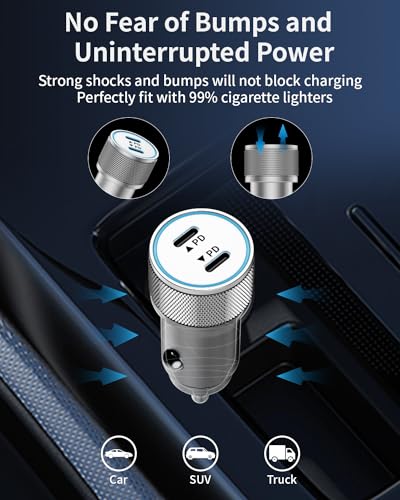 Cargador de coche USB C de 72 W, adaptador para encendedor d
