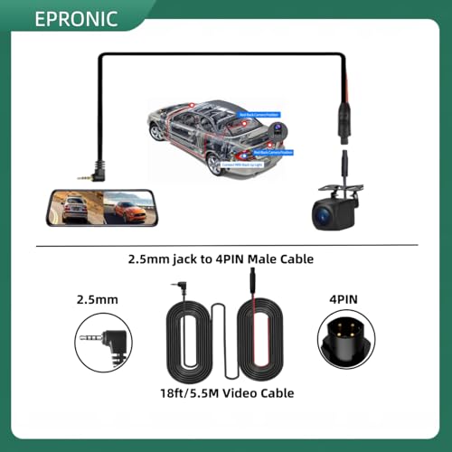 Cámara de respaldo de 4 pines para espejo Dash Cam AHD1080P