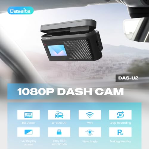 Dasaita Cámara de tablero USB 1080P para automóvil, cámara f