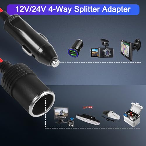 1 to 4 Car Cigarette Lighter 12v 24v Power Charger Adapter 4