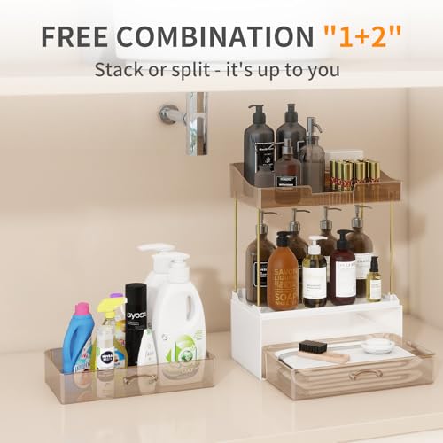 Organizador de baño de 2 niveles y 2 cajones, organizador de