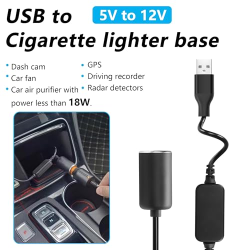 CERRXIAN 1ft USB A Male to 12V 18W Car Cigarette Lighter Soc