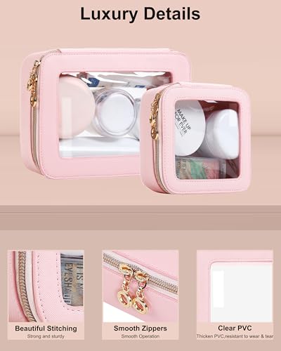 Juego de bolsas de maquillaje transparentes de cuero, tamaño