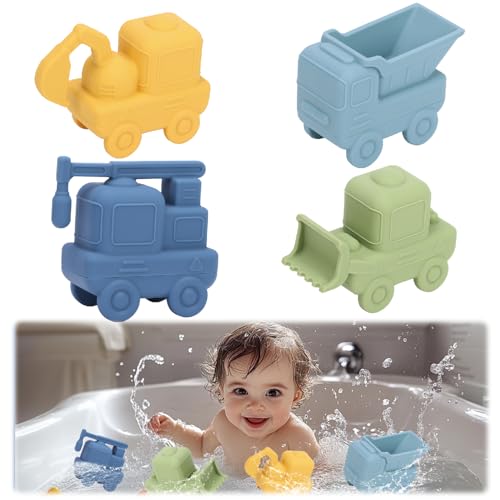 Juguetes de baño para vehículos, paquete de 4 juguetes de baño de sili
