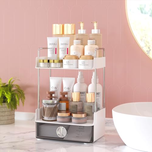 Organizador de mostrador de baño de 2 niveles y 1 cajón, org
