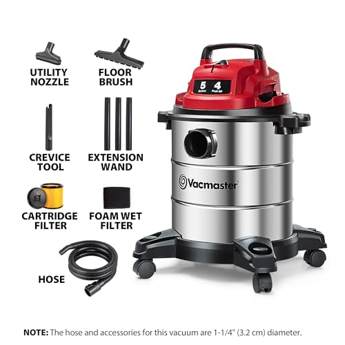 Vacmaster Aspiradora húmeda/seca de acero inoxidable HP de 5