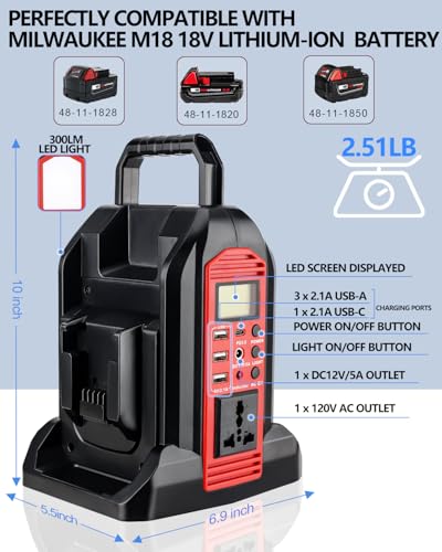 Taingwei Inversor de corriente de 350 W para batería Milwauk