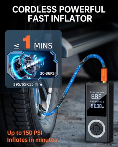 Cordless Tire Inflator Portable Air Compressor, 150 PSI Air