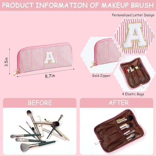 YOOLIFE Bolsa de maquillaje rosa con iniciales grandes y bon