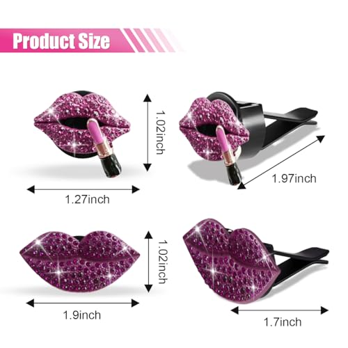 4 clips de ventilación de labios de color rojo rosa, con dia